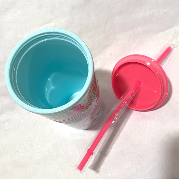 Lilly Pulitzer Flamingo Tumbler with Straw Blue/Pink Multi 24oz - Picture 8 of 13